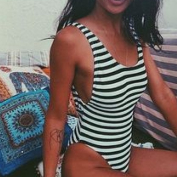GNASH Red/White Stripped One Piece Swimsuit - Picture 5 of 6